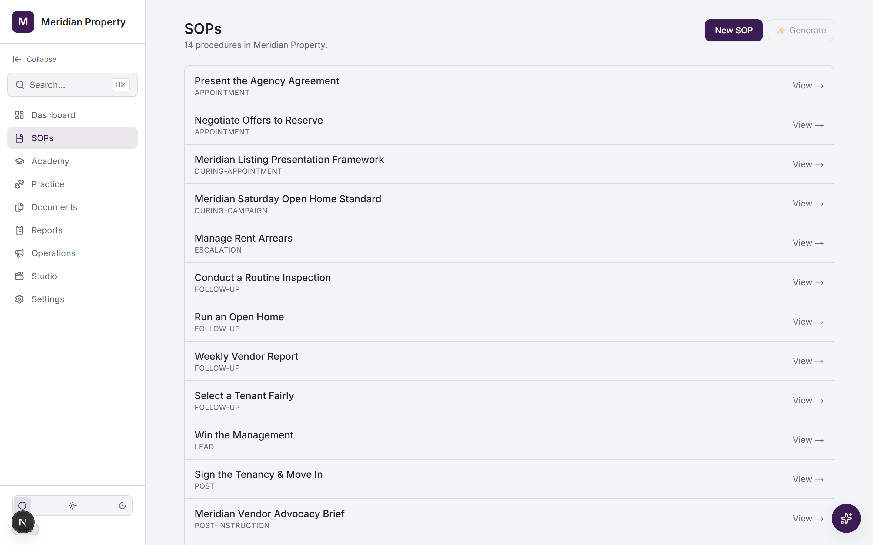 Meridian Property — The SOP playbook